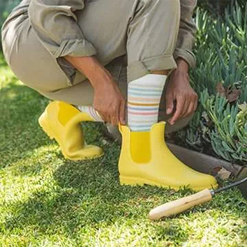 HISEA Women's Ankle Rain Boots Waterproof Chelsea Boots Short Garden Shoes Anti-Slip Rain Booties for Ladies Outdoor Work Shoes, Size 9 Yellow