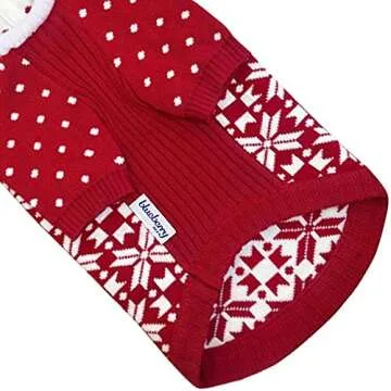 Blueberry Pet Let It Snow Classic Ugly Christmas Holiday Snowflake Pullover Hoodie Dog Sweater in Red and White, Back Length 14", Pack of 1 Clothes for Dogs