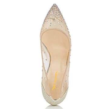 XYD Rhinestones Studded Stiletto High Heels Mesh Pumps for Women Slip On Pointed Toe Evening Wedding Dress Shoes Size 8 Gold Glitter