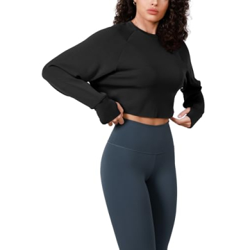 ODODOS Modal Soft Long Sleeve Cropped Sweatshirts with Thumb Hole for Women Crew Neck Pullover Crop ...
