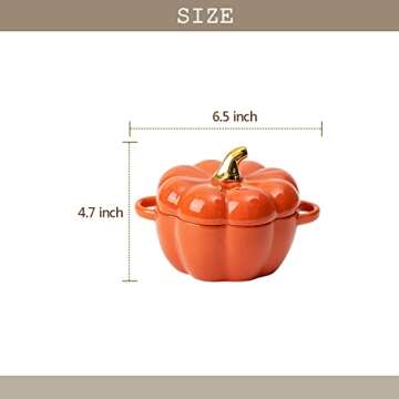 FYUEROPA Pumpkin Bowl Set with Lid and Handle, 14 Oz Ceramic Ramekins for Baking, Casserole Dish Ind...