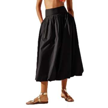 Women Y2k Bubble Maxi Skirt Elastic Low Waist Casual Aline Flowy Long Skirts Plead Ruffle Balloon Mi...