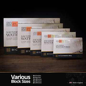St. Cuthberts Mill Saunders Waterford Watercolor Paper Block - 12x9-inch White 100% Cotton Watercolor Paper - 20 Sheets of 140lb Hot Press Watercolor Paper for Gouache Ink Acrylic Charcoal and More