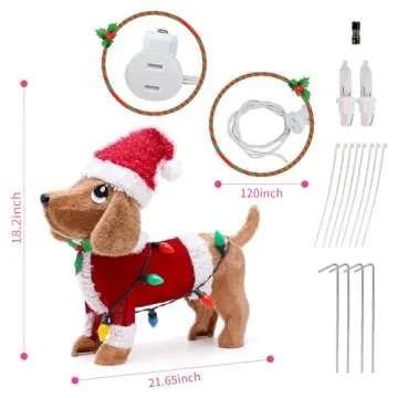 Lighted Christmas Decorations Outdoor/Indoor, 3D Christmas Dachshund with Christmas Hat and C9 Strin...