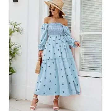 Stylish Women’s Floral Embroidered Maxi Dress with Pockets