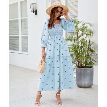 Stylish Women’s Floral Embroidered Maxi Dress with Pockets