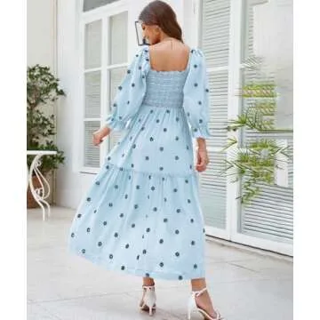 Stylish Women’s Floral Embroidered Maxi Dress with Pockets