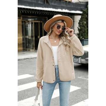 Zeagoo Women's Fleece Sherpa Jacket Long Sleeve Solid Color Coat with Stand Collar and Pockets 2024 Fall