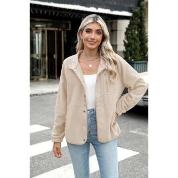 Zeagoo Women's Fleece Sherpa Jacket Long Sleeve Solid Color Coat with Stand Collar and Pockets 2024 Fall
