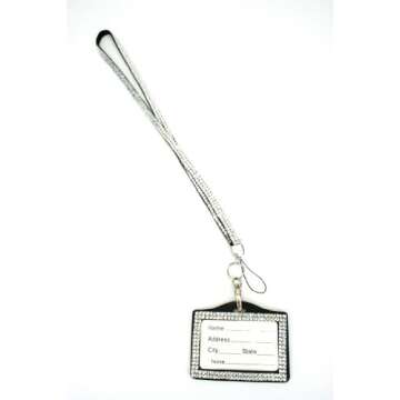 Rhinestone Lanyard Horizontal Lined ID Badge Holder and Key Chain by Sizzle City (Clear)
