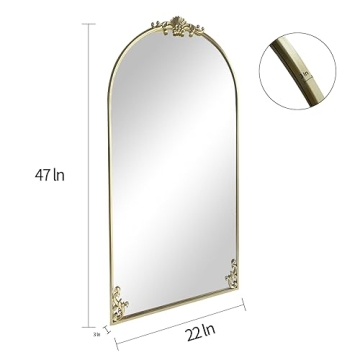 POZINO Vintage Arched Mirror: Gold Ornate Elegance