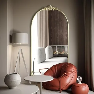 POZINO Vintage Arched Mirror: Gold Ornate Elegance