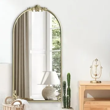 POZINO Vintage Arched Mirror: Gold Ornate Elegance