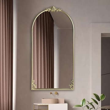 POZINO Vintage Arched Mirror: Gold Ornate Elegance