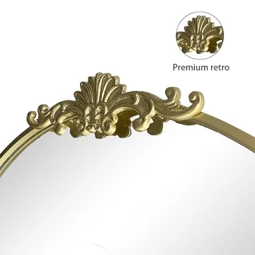 POZINO Vintage Arched Mirror: Gold Ornate Elegance