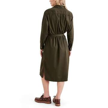 Dockers Women's Relaxed Fit Long Sleeve Dress in Forest Night Green