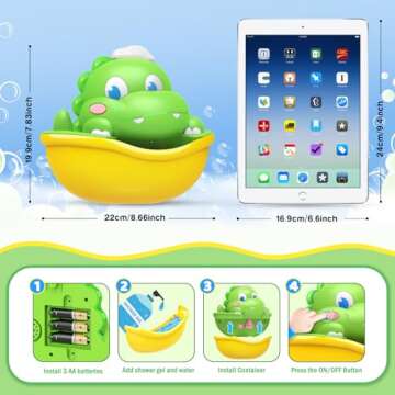 Dinosaur Baby Bath Toys Light Up Bath Bubble Machine with Colourful Light Bathtime Shower Bath Toys for Kids Ages 1-3 4-8 Birthday Gift Easter Basket Stuffers for Toddler Boys Girls