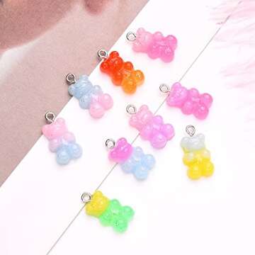 KitBeads 20pcs Random Mixed Resin Glitter Gummy Bear Charms Colorful Soft Candy Charms 3D Bear Charm...