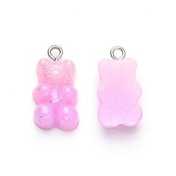 KitBeads 20pcs Random Mixed Resin Glitter Gummy Bear Charms Colorful Soft Candy Charms 3D Bear Charms for Jewelry Making