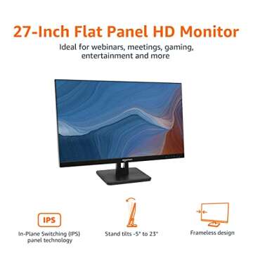 Amazon Basics - 27 Inch IPS Monitor 75 Hz Powered with AOC Technology FHD 1080P HDMI, Display Port a...