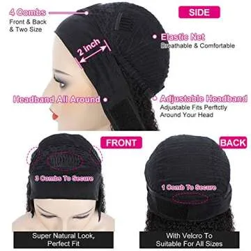 Eooma Curly Headband Wig Human Hair Wigs for Black Women 24 inch Brazilian Curly None Lace Front Wigs Human Hair Scarf No Gel Gluelees Remy Hair Headband Wig