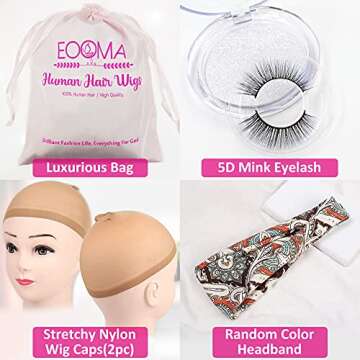 Eooma Curly Headband Wig Human Hair Wigs for Black Women 24 inch Brazilian Curly None Lace Front Wigs Human Hair Scarf No Gel Gluelees Remy Hair Headband Wig