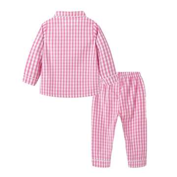 Mud Kingdom Toddler Pajamas for Girls Boys Kids Clothes Sets Button Down Lattice 100% Cotton Sleepwe...