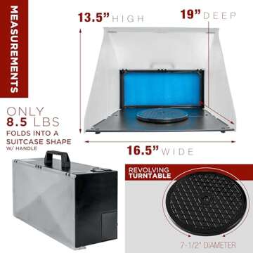 Master Airbrush Portable Station Hobby Airbrush Spray Booth - Compact Spray Paint Booth with 25W Fan, 16.5"x19"x13.5", Revolving Turntable, 5.6ft Booth Exhaust Fan Hose, Lightweight Design, Models