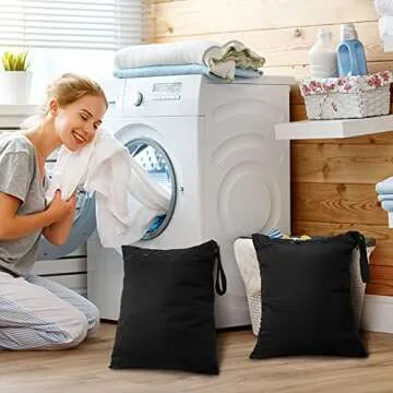 Shappy 2 Pcs Large Travel Laundry Bag Washable Waterproof Wet Dry Large Dirty Clothes Bag Bathing Workout(Solid Black)