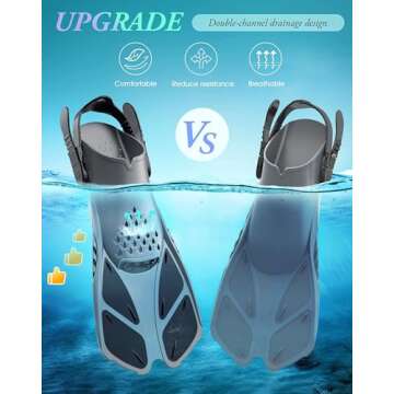 Greatever Snorkel Fins Adjustable Buckles Open Heel Swim Flippers Travel Size Short Swim Fins for Snorkeling Diving Swimming Adult Men Womens