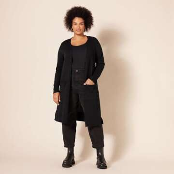 Amazon Essentials Women's Lightweight Longer Length Cardigan Sweater (Available in Plus Size), Black, Small