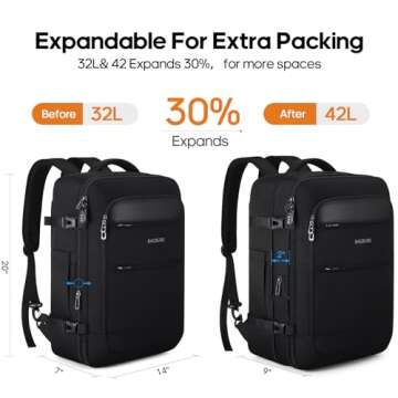 Bagsure Travel Backpack, 42L Carry on Luggage, Flight Approved Expandable Backpack, Laptop Backpack,...