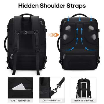 Bagsure Travel Backpack, 42L Carry on Luggage, Flight Approved Expandable Backpack, Laptop Backpack, Hidden Shoulder Straps Weekender Bags for Women Men, Suitcase with Packing Cubes and Shoe Pocket