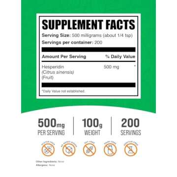 BulkSupplements.com Hesperidin Powder - Hesperidin Supplement, Hesperidin 500mg - Herbal Supplement,...