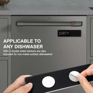 YauYik Clean and Dirty Dishwasher Magnet Sign, Optional Adhesive, Magnetic Kitchen Decor, Easy Read, Non-Scratch, Heavy Duty Shutter Slide Magnets for Dish Washer, Home Accessories, 7x2, Black