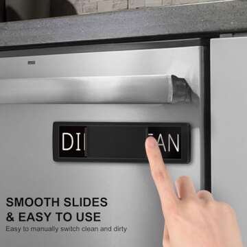 YauYik Clean and Dirty Dishwasher Magnet Sign, Optional Adhesive, Magnetic Kitchen Decor, Easy Read, Non-Scratch, Heavy Duty Shutter Slide Magnets for Dish Washer, Home Accessories, 7x2, Black