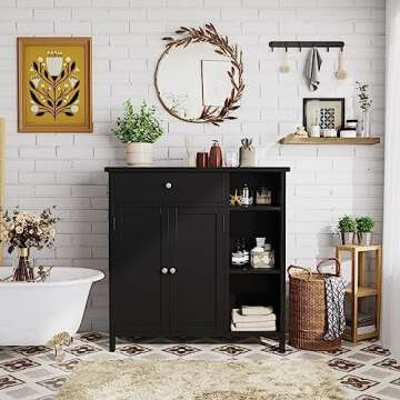 Irontar Bathroom Cabinet with Doors, Bathroom Floor Cabinet with Drawer & Adjustable Shelf, Kitchen ...