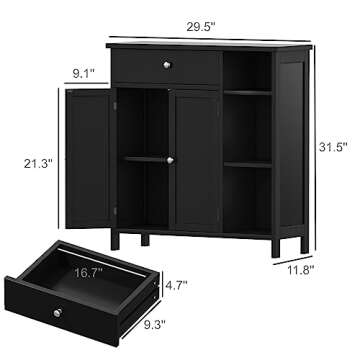 Irontar Bathroom Cabinet with Doors, Bathroom Floor Cabinet with Drawer & Adjustable Shelf, Kitchen Cupboard, Storage Cabinet for Living Room, Entryway, Black CWG001H