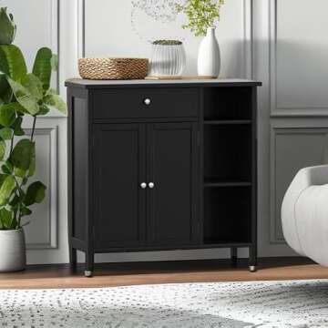 Irontar Bathroom Cabinet with Doors, Bathroom Floor Cabinet with Drawer & Adjustable Shelf, Kitchen Cupboard, Storage Cabinet for Living Room, Entryway, Black CWG001H