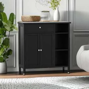 Irontar Bathroom Cabinet with Doors, Bathroom Floor Cabinet with Drawer & Adjustable Shelf, Kitchen Cupboard, Storage Cabinet for Living Room, Entryway, Black CWG001H