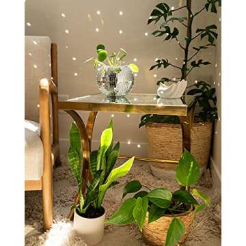 Havenstone Home Hanging Disco Ball Planter 8" - with Acrylic Stand and Macrame Plant Hanger - Home D...