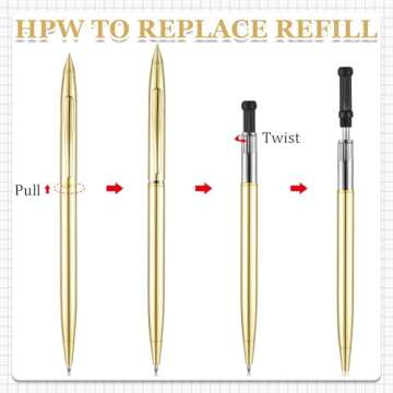 Outus 26 Pcs Metal Slim Ballpoint Pens Bulk Retractable Metallic Black Ink 1 mm Medium Point Smooth Writing for Students Teachers Men Women Uniform Office Business(Gold)