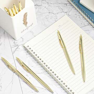 Outus 26 Pcs Metal Slim Ballpoint Pens Bulk Retractable Metallic Black Ink 1 mm Medium Point Smooth Writing for Students Teachers Men Women Uniform Office Business(Gold)