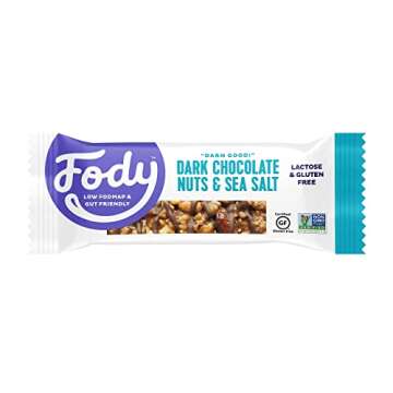 Fody Foods Vegan Protein Nut Bars, Dark Chocolate Nuts and Sea Salt Flavor, 6g Protein per Bar, Low Fodmap Certified, Sensitive Recipe, Gut & IBS Friendly, 12 Count