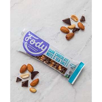 Fody Foods Vegan Protein Nut Bars, Dark Chocolate Nuts and Sea Salt Flavor, 6g Protein per Bar, Low Fodmap Certified, Sensitive Recipe, Gut & IBS Friendly, 12 Count