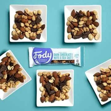 Fody Foods Vegan Protein Nut Bars, Dark Chocolate Nuts and Sea Salt Flavor, 6g Protein per Bar, Low Fodmap Certified, Sensitive Recipe, Gut & IBS Friendly, 12 Count