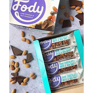 Fody Foods Vegan Protein Nut Bars, Dark Chocolate Nuts and Sea Salt Flavor, 6g Protein per Bar, Low Fodmap Certified, Sensitive Recipe, Gut & IBS Friendly, 12 Count