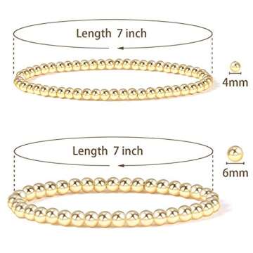 Badu Gold Bead Bracelet for Women 14K Gold Plated Bead Ball Bracelet Stretchable Elastic Hypoallerge...