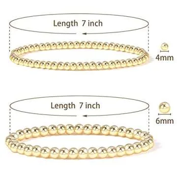 Badu Gold Bead Bracelet for Women 14K Gold Plated Bead Ball Bracelet Stretchable Elastic Hypoallerge...