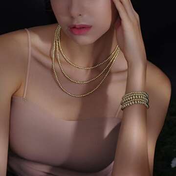 Badu Gold Bead Bracelet for Women 14K Gold Plated Bead Ball Bracelet Stretchable Elastic Hypoallergenic Bohemian Stackable Bracelet